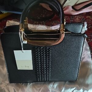 Black Crossbody Bag with Woven Detail